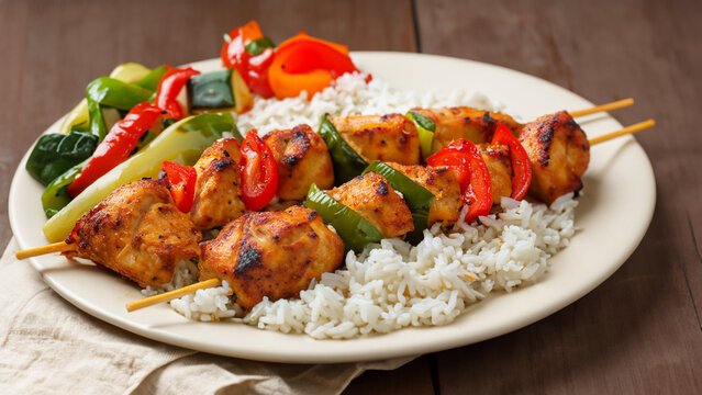 Halal grilled chicken kabab with rice in Queens, NY